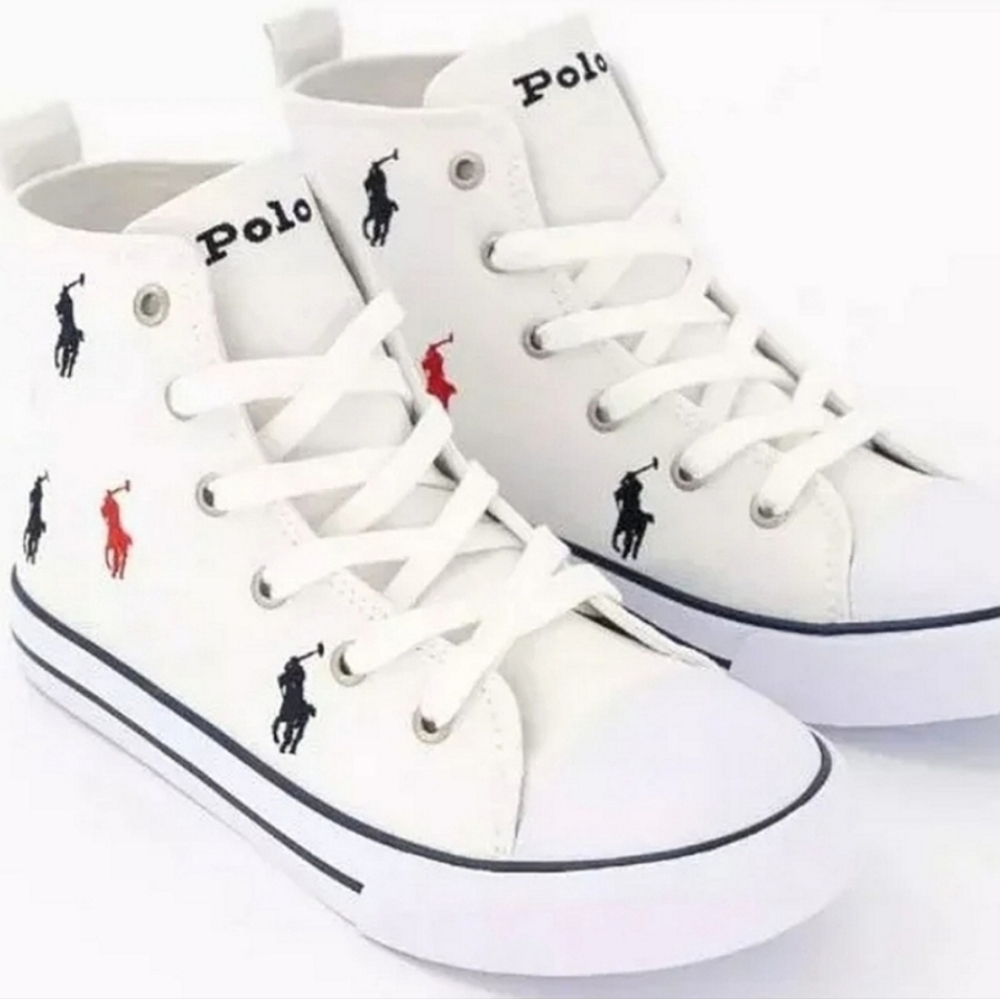 White Polo Ralph Lauren Hamptyn Hi canvas Sneakers Size Toddler Size 9